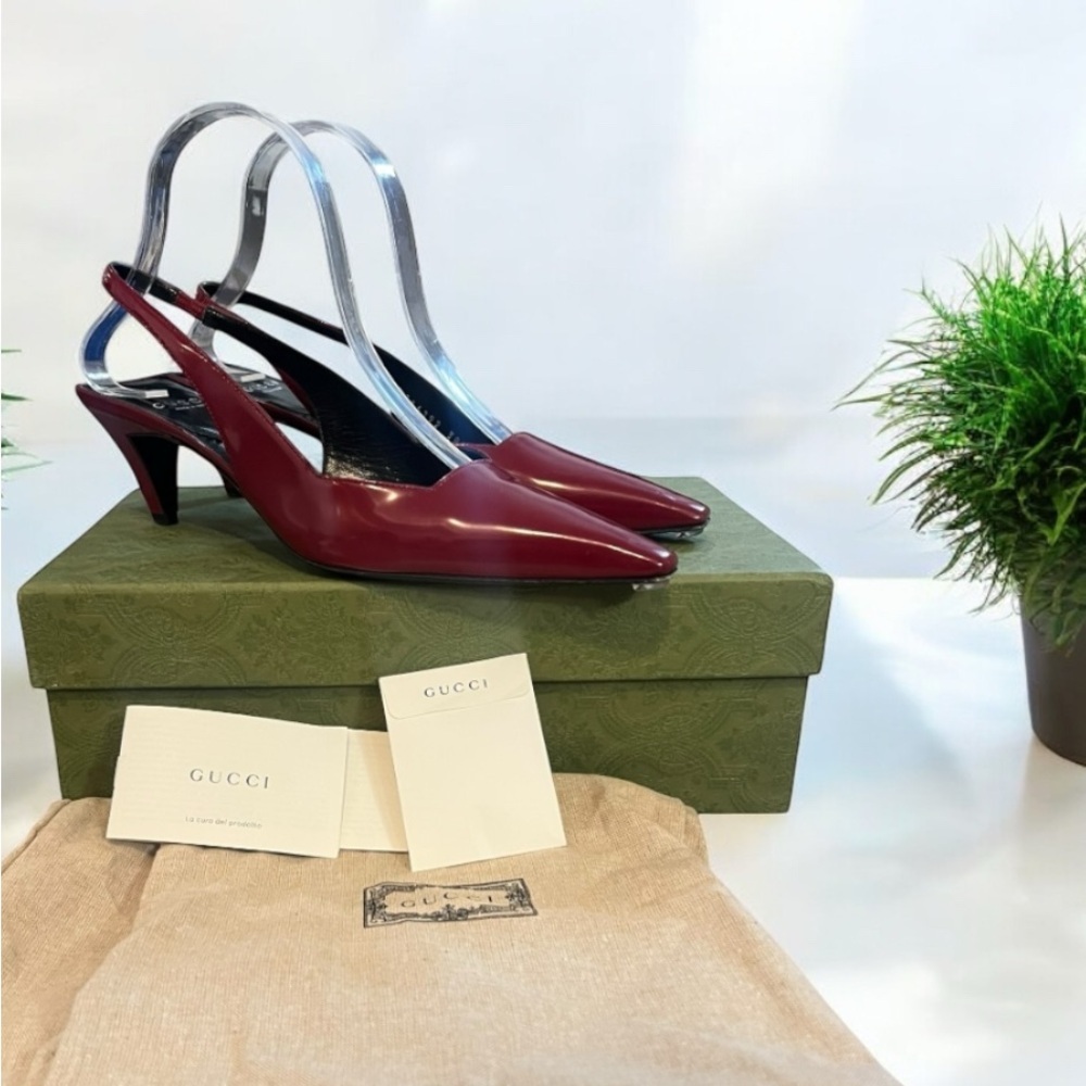 $950 Gucci -Mallory 55 Patent leather Slingback Pumps Size Women's 38.5 - Picture 14 of 15